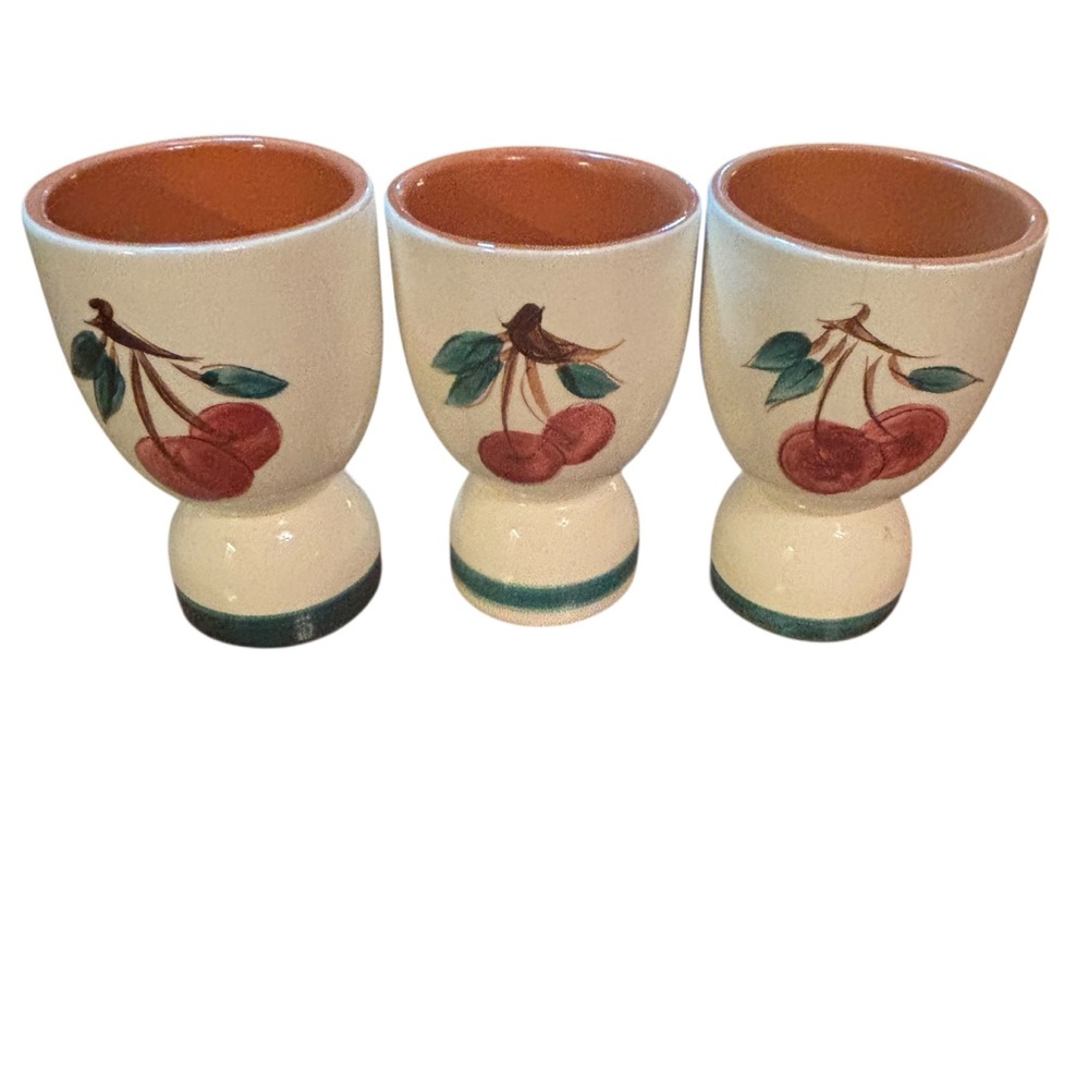 Vintage 3 Stangl FRUIT egg cups pottery hand painted cherries